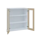 MH - 65S2 horní skříňka boxová, 2-dveřová, prosklená, 770x654x440, korpus bílý, dvířka bříza světlá